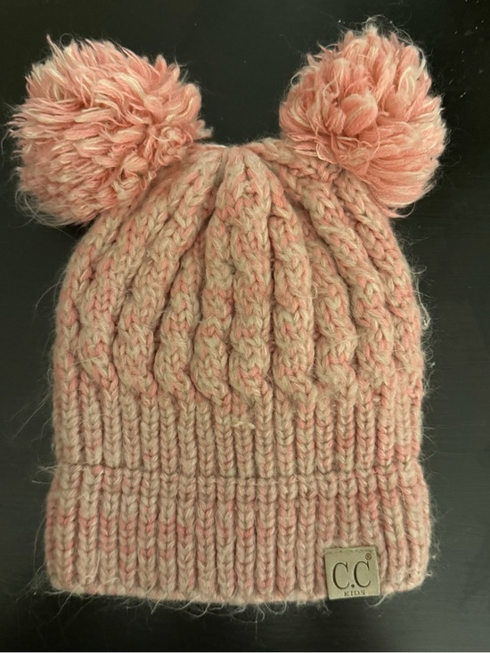C.C Other - C.C Kids Blush Pink Cable Knit Double Pom Beanie